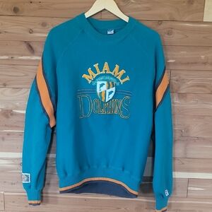 Vintage NFL Miami Dolphins Sweater, Size L, Football, Teal, Orange, & White
